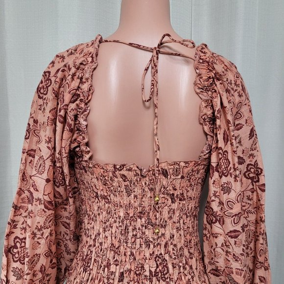 Free People Smock It To Me Mini Dress Women's Size XS Pullover Apricot Combo NWT - Picture 3 of 11